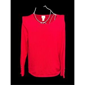 BEAUTIFUL WOMEN Chicos Woven Shirt Detail Stripe Knit Sweater Long-Sleeve Tee BL